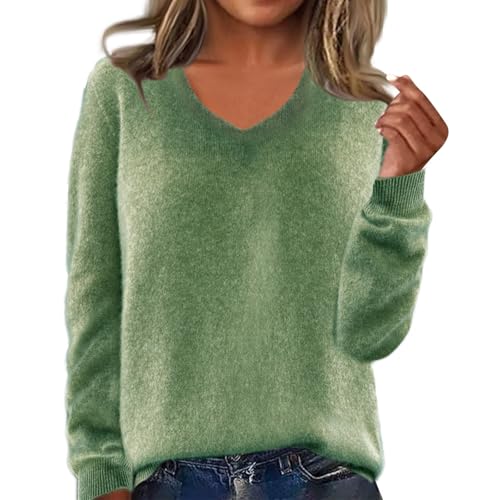 Women's V Neck Cashmere Sweaters Trendy Casual Long Sleeve Soft Merino Wool Pullover Knit Shirts Tops