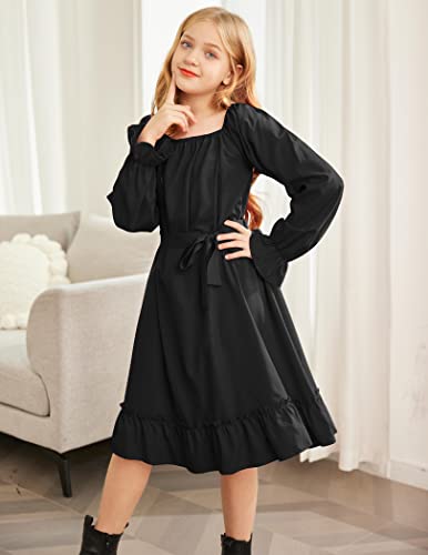 Arshiner Girls' Dresses Midi Ruffle Long Sleeve Special Occasion Church Dress Black Size 10 #TOP2