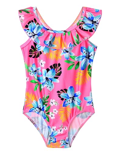 Image of Snowheart Girls Swimsuit One Piece Bathing Suit Kids Quick Dry Shoudler Ruffle Floral Swimwear for 3-12 Years Old