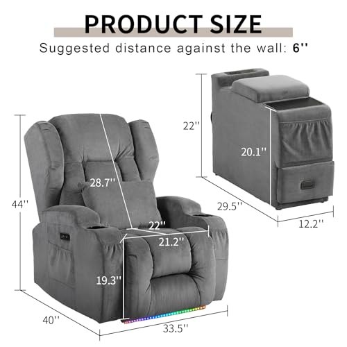 Image of DRMBOOK Power Recliner Chair, Electric Wall Hugger Reclining Sofa with Massage & Heat, Overstuffed Theater Seating with LED /USB /Cup Holders for Living Room (Linen Grey, 2 Chairs with Console)