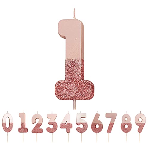 Vela Número 1 Con Brillo De Oro Rosa | Decoración para tartas de primera calidad | Bonito, Brillante Para Niños, Adultos, Adolescentes, Fiesta De Primer Cumpleaños, 18. °, 21 °, Aniversario, Hito Cover