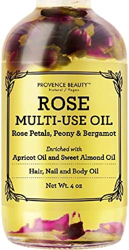Rose Multi-Use Oil for Face, Body and Hair - Organic Blend of Apricot, Vitamin E and Sweet Almond Oil Moisturizer for Dry Skin, Scalp & Nails - Rose ...