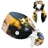2 Pieces Surgical Cap for Long Hair Scrub Cap with Hairband Nurse Cap, Dog on Bench