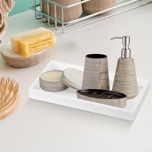 2 Stück Badezimmer Tablett Deko Tablett Dekotablett Weiß, Silikon Ablageschale, Kosmetiktabletts für Küchenspüle Schminktisch Badewanne Badezimmer Deko, Rechteck, 20 x 10 cm (Weiß)