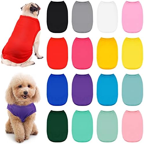 16 Pieces Dog Shirts Soft Dog T-Shirt Pet Basic Clothes Pet Puppy Blank Clothes Soft and Breathable Outfits ​for Dogs Cats Puppy Pet (S)