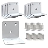 White Stainless Steel Corner Bracket,Joint Right Angle Bracket,L Shape Heavy Duty Metal Corner Brace Hardware Brackets Supporter for Wood Aufuga (10, 2x2x2inch)