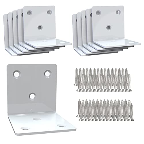 White Stainless Steel Corner Bracket,Joint Right Angle Bracket,L Shape Heavy Duty Metal Corner Brace Hardware Brackets Supporter for Wood Aufuga (10, 2x2x2inch)