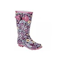 Stormwells Girls Floral Print Wellington Boots Pink/Mulberry UK 11 (Junior)
