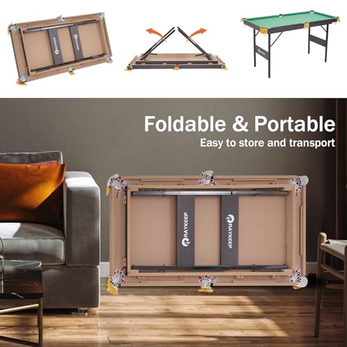 Image of RAYKEEP 4.5Ft /6Ft Foldable Pool Table, Portable Folding Billiard Table for Kids and Adults, Indoor Pool Arcade Game Table w / 2 Cue Sticks, Ball Set for Family Game Rooms