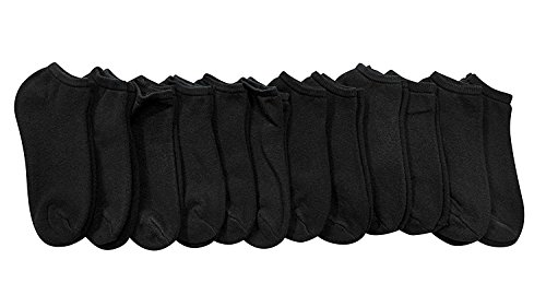 Yacht & Smith 12 Pairs of Girls Youth No Show Ankle Cotton Value Pack Children Socks (9-11, Black)