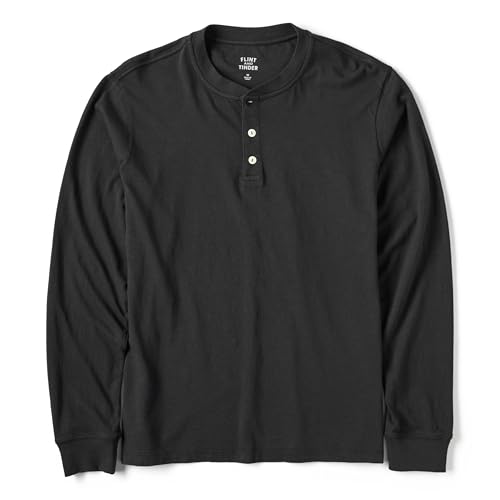 Huckberry Flint and Tinder The Vintage Slub Long Sleeve Henley, Mens Shirt, Black, X-Large