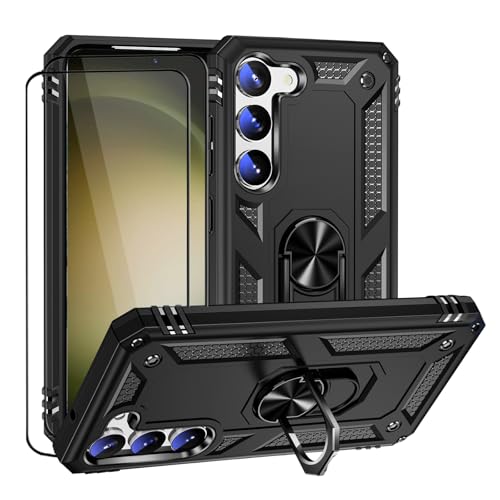 Coque militaire Samsung S23 avec 2 verres et anneau support noir