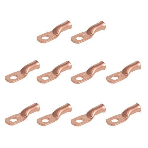 10 PCS 8AWG - 1/4''Stud Heavy Duty Copper Terminals,Battery Cable Crimp Lugs,Battery Cable Ends, Bare Copper Eyelets Tubular Ring Terminals,Closed End Crimp Electric Connectors