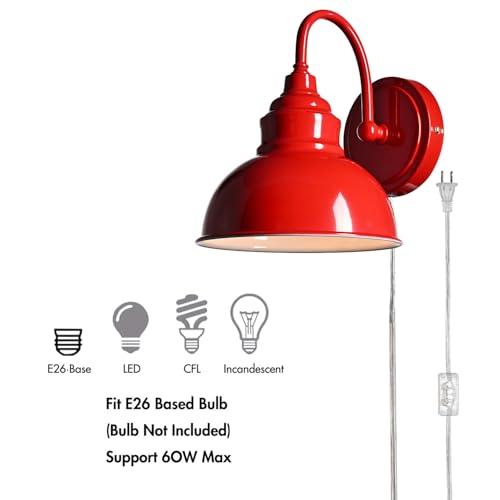 Image of Mini Gooseneck Wall Sconce, 2-Way Mount with Switch, Red | Flexible Gooseneck, Plug-in & Hardwired Dual Installation, On /Off Switch Included, Fits Bedroom, Corridor, Porch