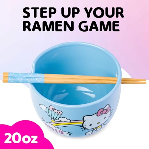 Image of Silver Buffalo Sanrio Hello Kitty Bright, Ramen Bowl with Chopsticks, 20oz | Rainbow, Ceramic, Noodle Rice Bowl, Microwave Safe, 0.59 Liters