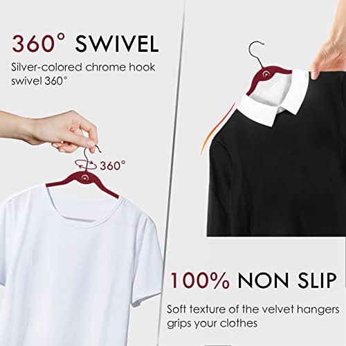 Atzjoy Velvet Hangers, Non Slip Strong And Durable Clothes Hangers With 360 Degree Swivel Hook For Coats, Suit, Shirt, Pants & Dress Clothes(100 Pack Burgundy) #TOP3