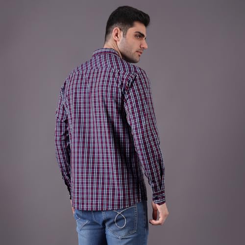 Image of Urban Scottish Men's Regular Fit Cotton Checked Shirt, Long Sleeve Button Down Collared Soft Breathable Fabric, Classic Everyday Wear Casual Shirt for Mens - Navy