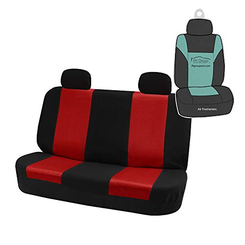 FH Group Car Seat Cover Universal Red Fit for Back Seat - Combo Small Car Seat Cover Design, Car Interior Accessories for SUV, Sedan - Rear Car Seat Protector with Solid Bench for Dogs and Kids
