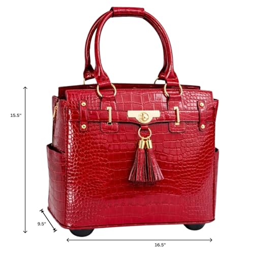 Image of JKM & Company Rolling Laptop Bag for Women | Designer Wheeled Briefcase | Fits 13-17 inch Laptops | Office Travel Computer Case