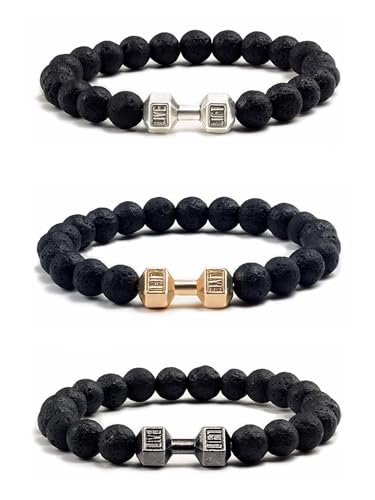 Long tiantian 3PCS Weighted Bracelets for Men Obsidian Cross Bracelet Dumbell Jewelry Gifts Triple Protection Bracelet for Men Women Birthday Gifts