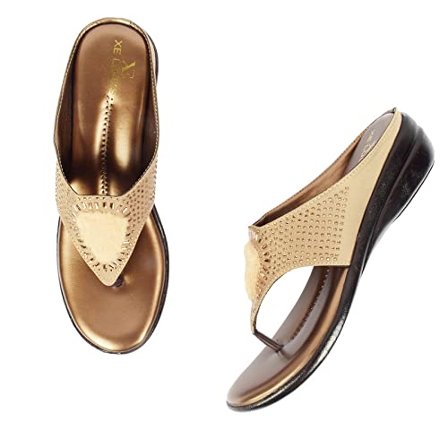 XE Looks Copper Stylish Unique Studded Trendy Comfortable Soft Slippers For Women Latest Collection Flat Heel Fashion Sandal, Gold, 3 UK (B09Q8XRRHF) Amazon Price History, Amazon Price Tracker
