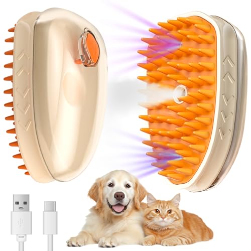Arvion 5 in 1 Cat Steam Brush for Shedding with Skin Detection, Rechargeable Pet Spray Hair Removal Comb for Cats Dogs Long Short Haired Pets, Steaming Dog Brush for Shedding Massaging Grooming