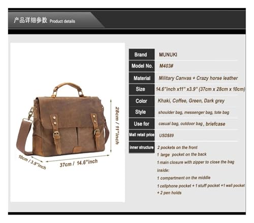 Vintage Leather + Canvas Men Briefcase Business Bag Men Office Bag Male Canvas Briefcase Attache Case Document Tote3