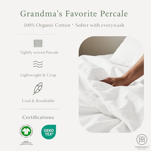 Threadmill 100% Organic Cotton Sheets for Queen Size Bed | GOTS Certified - Percale Sheets Queen - Soft Cooling Sheet - Deep Pockets | 4 Piece Set - Thumbnail 5