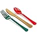 Christmas Plastic Silverware Set - 240 - Disposable Hard Holiday Flatware Red Green and Gold, 80 Forks 80 Spoons 80 Knifes, Great Cutlrey for Parties Holiday, Thanks giving Christmas New Year