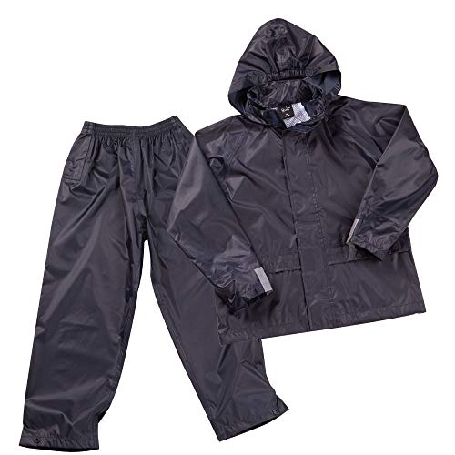 Metzuyan Kids Childrens Waterproof Suit Jacket & Trousers Raincoat Outdoor Set Navy 3-4