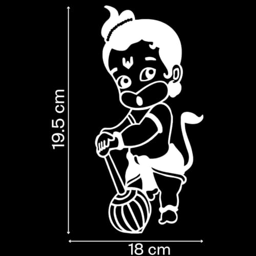 Image of KREEPO Pack of 2 Lord Hanuman Religious Self-Adhesive Vinyl Car Decal Sticker for Exterior Use| Dashboard| Windshield (White)