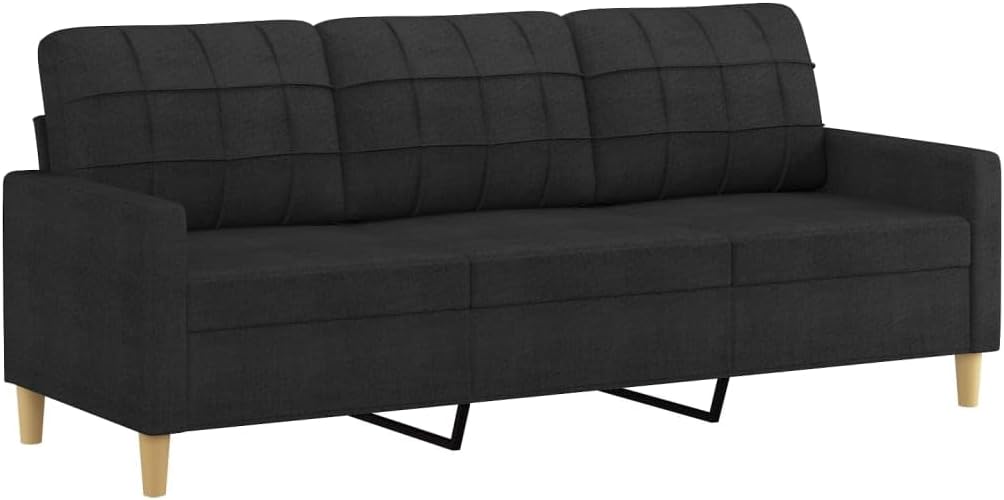 Sofa Set Black Polyester 2-Seater and 3-Seater Sofa Set Living Room Furniture