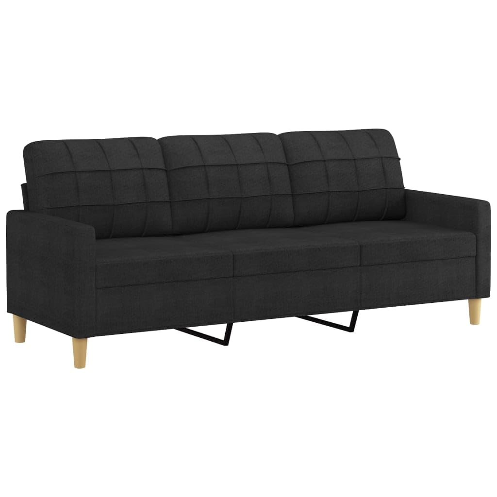 Juego de 4 muebles de sofá negro con respaldo y taburete de tela resistente, 198 cm de ancho, diseño moderno, robusto y cómodo para salas de estar pequeñas habitaciones y oficinas
