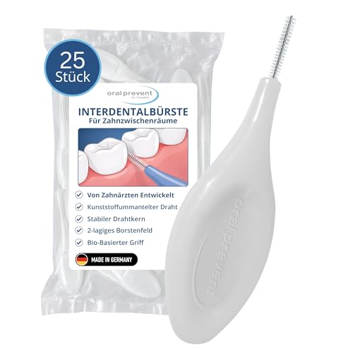 25 Stück: ORAL PREVENT Interdentalbürsten - Zahnreinigung für die Zwischenräume - Zahnzwischenraumbürste - Zahnstein-/Kariesprävention - Weiß - 0,45 mm - ISO 1