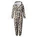 Women Flannel Pajamas Fashion Leopard Print Color Block One Piece Homewear Sherpa Fleece Zip Up Hooded Jumpsuit Pjs