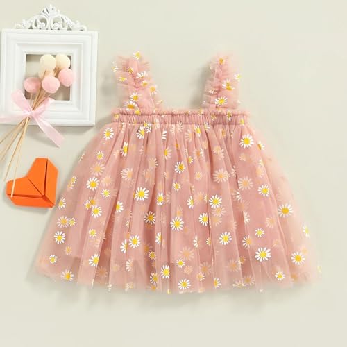 Image of TotzTouch Baby Girls Knee-Length Dress | Frock Cami Strap Flared Printed Net Sleeveless Gown