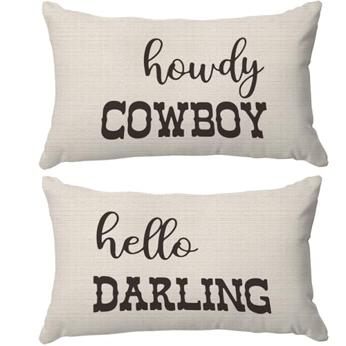 PUHEI Western Throw Pillows - Western Bedroom Decor Throw Pillow Cover Western Pillow Covers Western Home Decor Couple Pillow Case 12 x 20 Inch Sofa Bed Western Couples Gifts (Off-White)