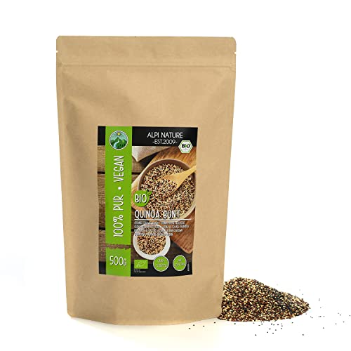 Alpi Nature Quinoa Tricolor Orgánica 500g, Quinoa Roja, Blanca y Negra para Cocinar, sin Gluten
