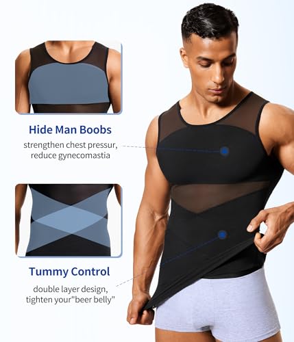 Mens Compression Shirt Slimming Body Shaper Vest Sleeveless Undershirt Tank Top Tummy Control Shapewear for Men3