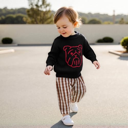 Toddler Boy Girl Football Sweater Game Day Embroidered Long Sleeve Crewneck Chunky Knit Sweatshirt Pullover Top4