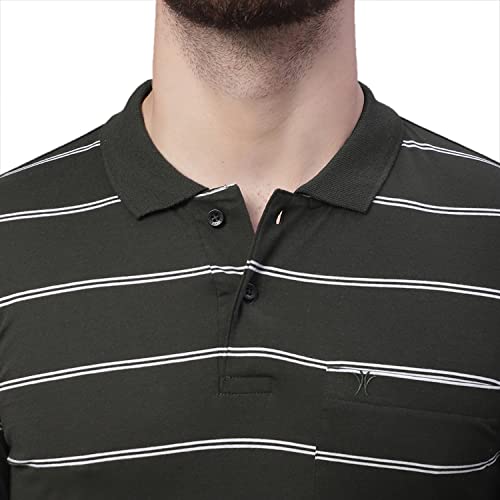 Image of Venitian Men Striped Cotton Polo Neck Full Sleeves T-Shirt with Pocket