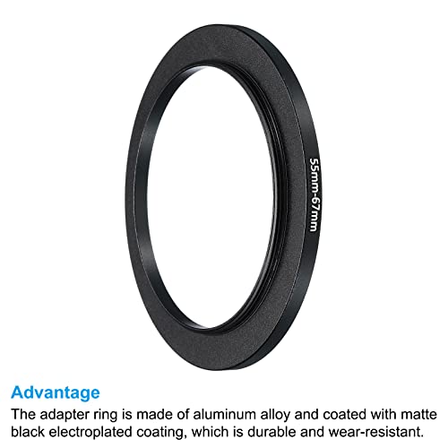 Image of PATIKIL 55mm-67mm Metal Step Up Ring, 2 Pack Camera Lens Filter Adapter Ring Aluminum Filter Adapter Ring for Camera Lenses Hood, Black