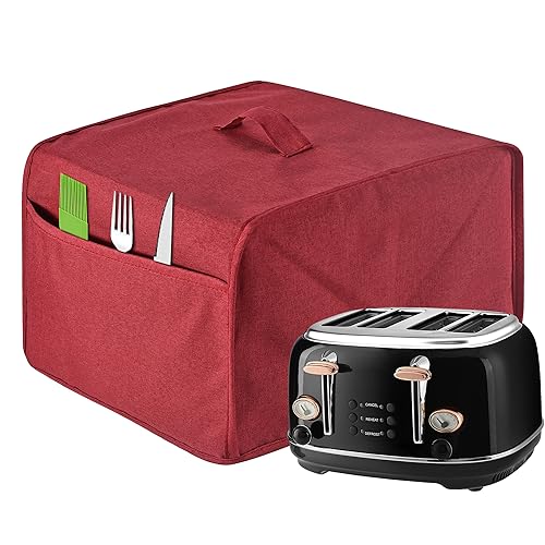 Red Toaster Cover with 2 Pockets, Dust and Fingerprint Protection, Machine Washable (4 Slice, Red)