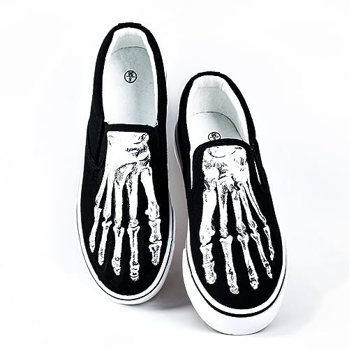 Skeleton Feet Shoes Slip-on Hand Painted Skull Pattern Comfortable Casual Canvas Shoes Unique Customized Gifts (Men 11)2