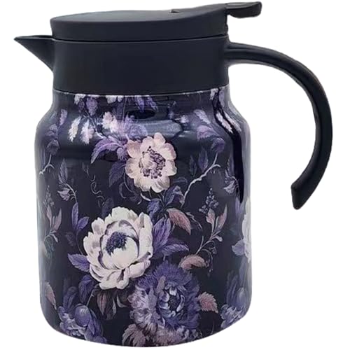 Tetera con infusor Tetera de Gran Capacidad de 1000 ml con infusor de té con Estampado Floral Vintage portátil de Acero Inoxidable con asa y Tapa de plástico.