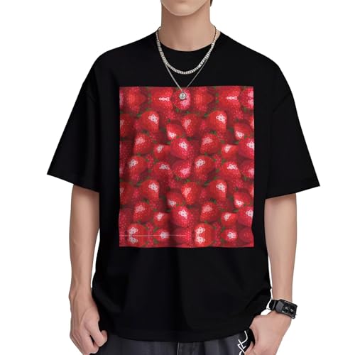 T-shirt homme à manches courtes rouge imprimé fraise idéal pour vos pique-niques
