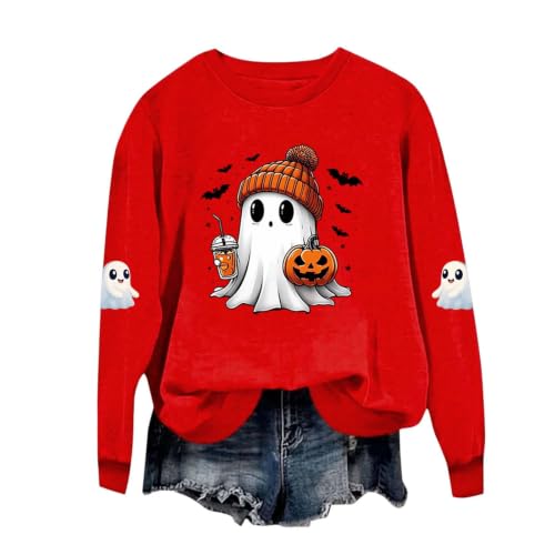 Girls Cute Ghost Knit Hat Pumpkin Drink Halloween Crewneck Sweatshirt - image 6