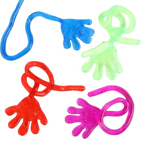 Adorox 72 Pieces Vinyl Glitter Sticky Hands Party Favor Birthday Gifts Toys Goodies (1 1/4" Long) - Thumbnail 4
