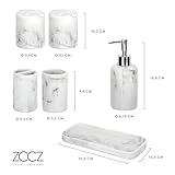 ZCCZ White Bathroom Accessory Set 6 Pieces - Organiser With Toothbrush Holder, Lotion Soap Dispenser, Vanity Tray and 2 Q-tip Holders - Modern Decor Accessories - Image 9
