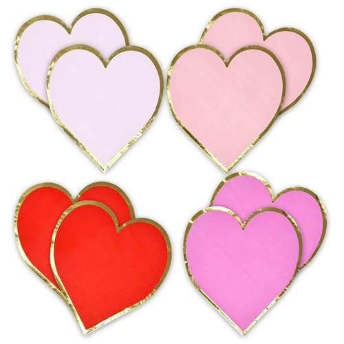 60 Valentines Day Heart Shaped Napkins Disposable Paper 4 Colored Hearts with Gold Border Napkin for Valentine Love Wedding Party Supplies Tableware Decor